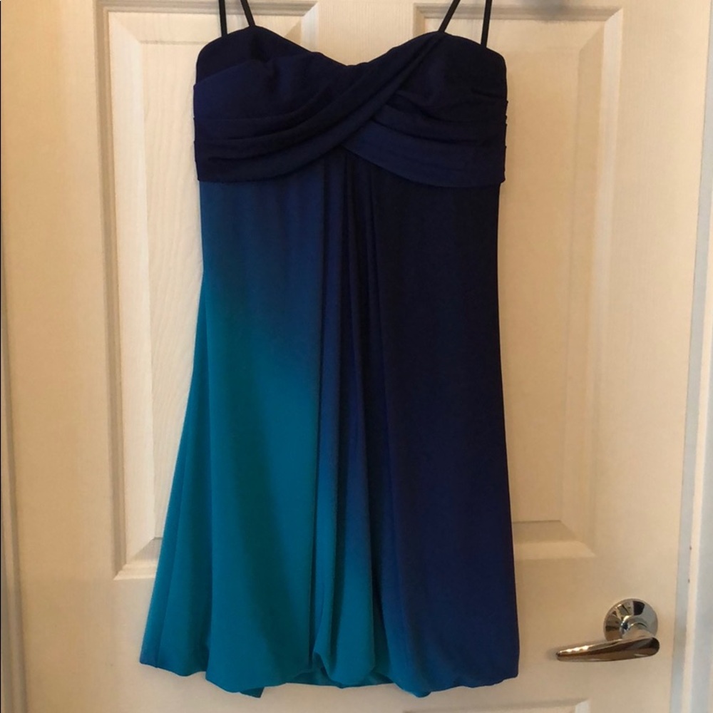 Strapless blue/turquoise gradient dress.